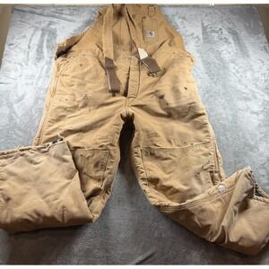 Carhartt Insulated Bib Overalls 32x30 Brown Duck Double Knee Distressed